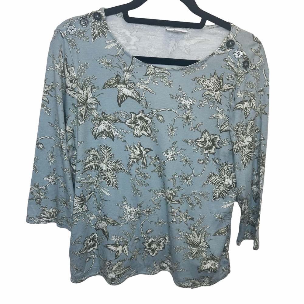 J. Jill Blue Floral Button Blouse Size Medium